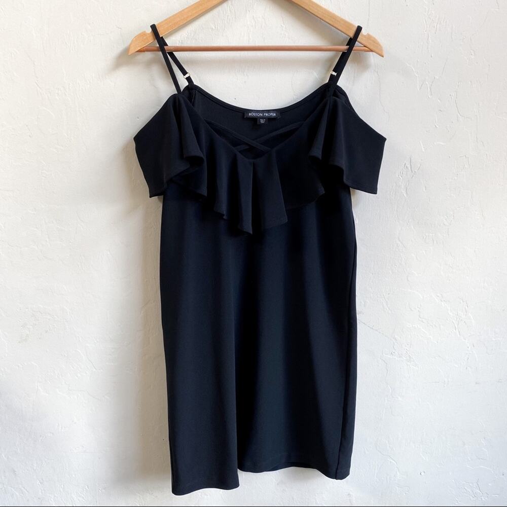 Boston‎ Proper Black Ruffle Off The Shoulder Dress Small